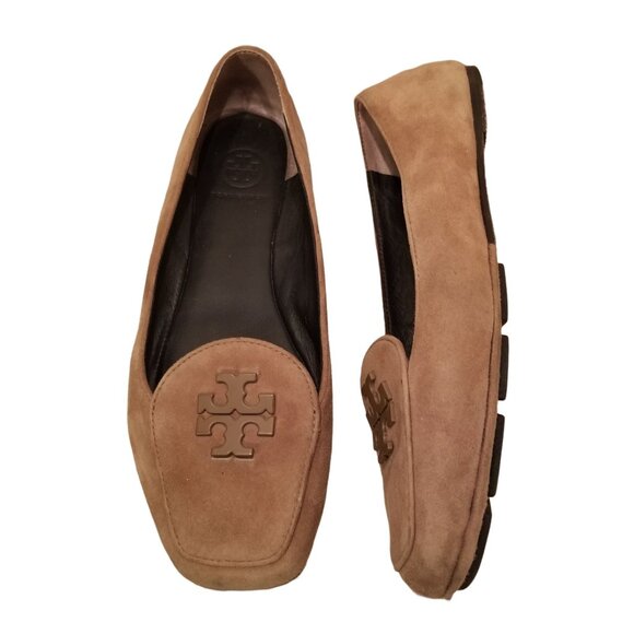 Tory Burch 6.5M Suede Leather Tan Slip On Flats Shoes‎ FITZ Loafer